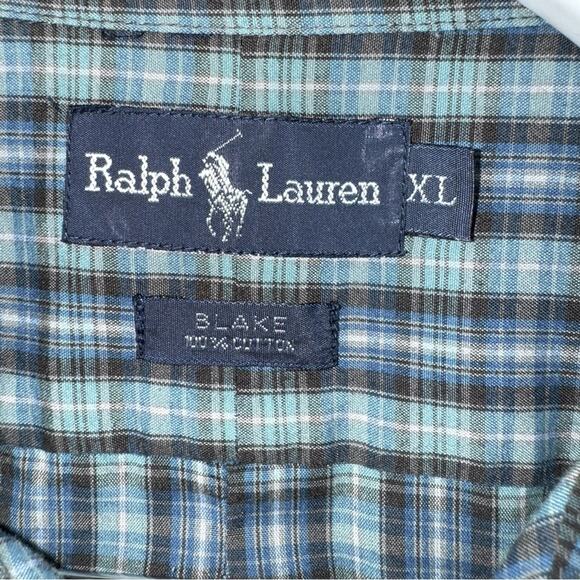 Men’s Ralph Lauren Blake Cotton Short Sleeve Button Down Shirt XL Blue Plaid - Picture 4 of 5